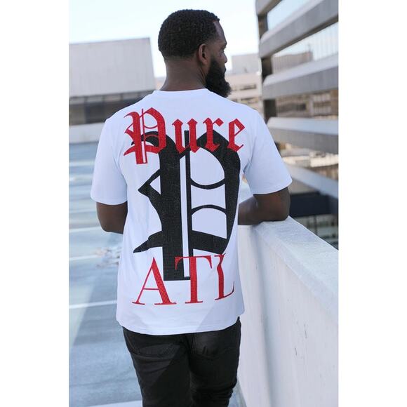 PURE Men's Red and Black Pure ATL Logo Diamond Tee Size M In White - Picture 4 of 14